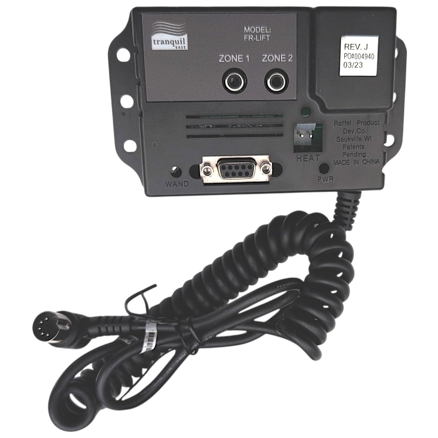 Front of Control Box / Junction Box with cord wound up and 5-pin connector