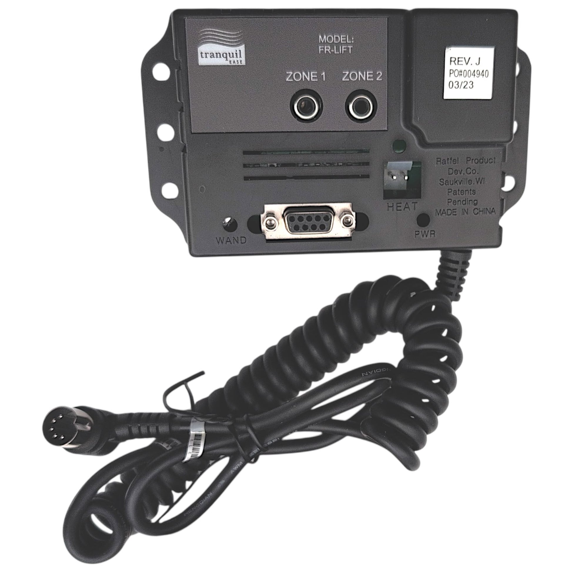 Front of Control Box / Junction Box with cord wound up and 5-pin connector