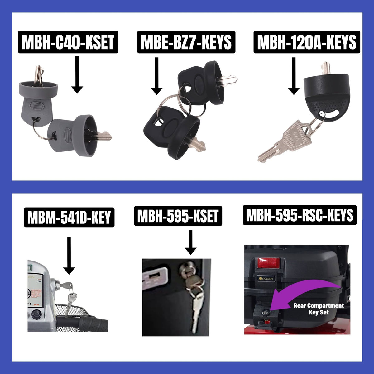 Golden Technologies Keys - All Available Key Options