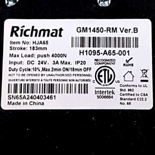 Golden Technologies - GM1450-RM Recline Motor - Richmat HJA65 - Maxi Comfort & Ultra Comfort Stellar Chairs