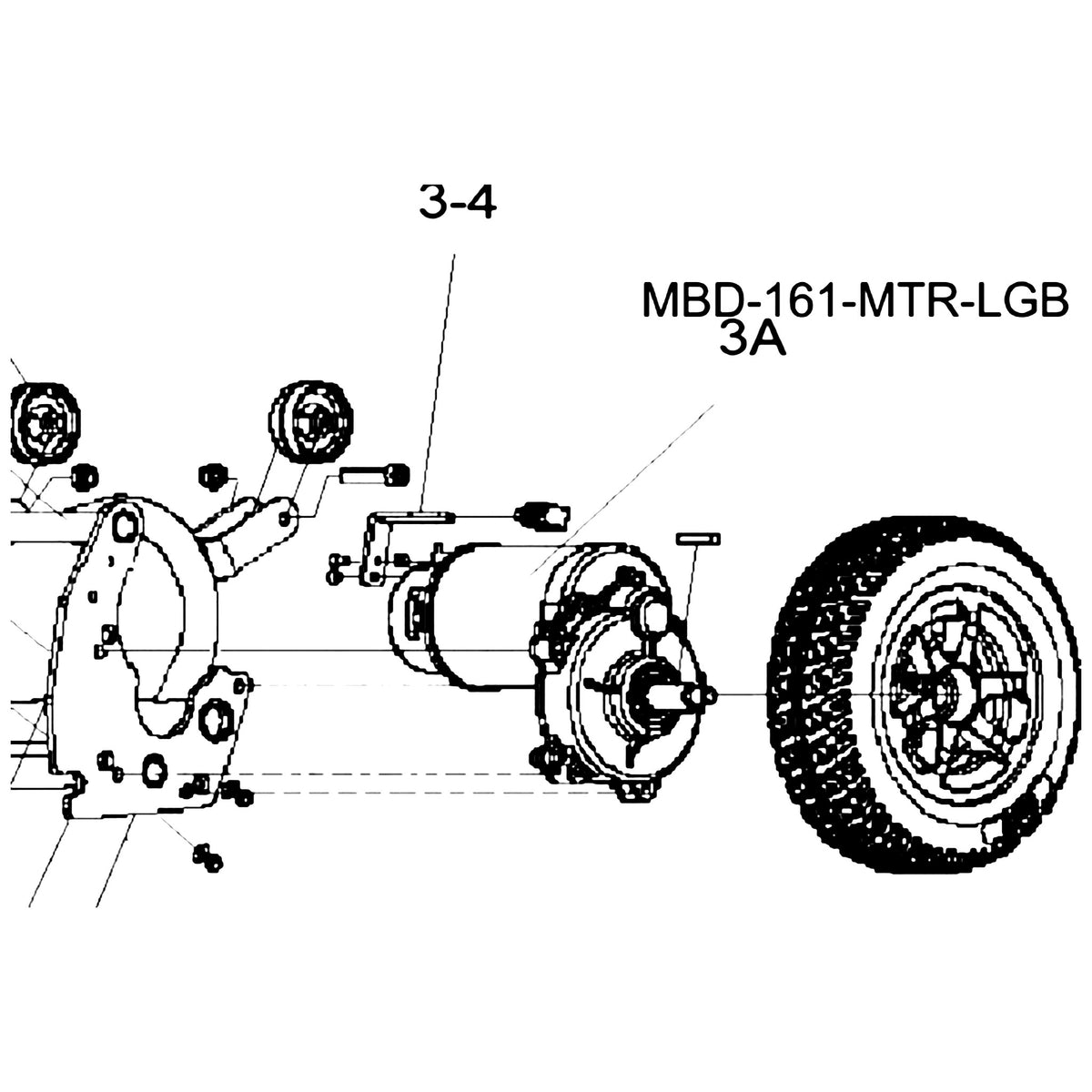 Golden Technologies MBD-161-MTR-LGB Motor Left Assembly Gearbox Brake GP161 With Hardware parts diagram