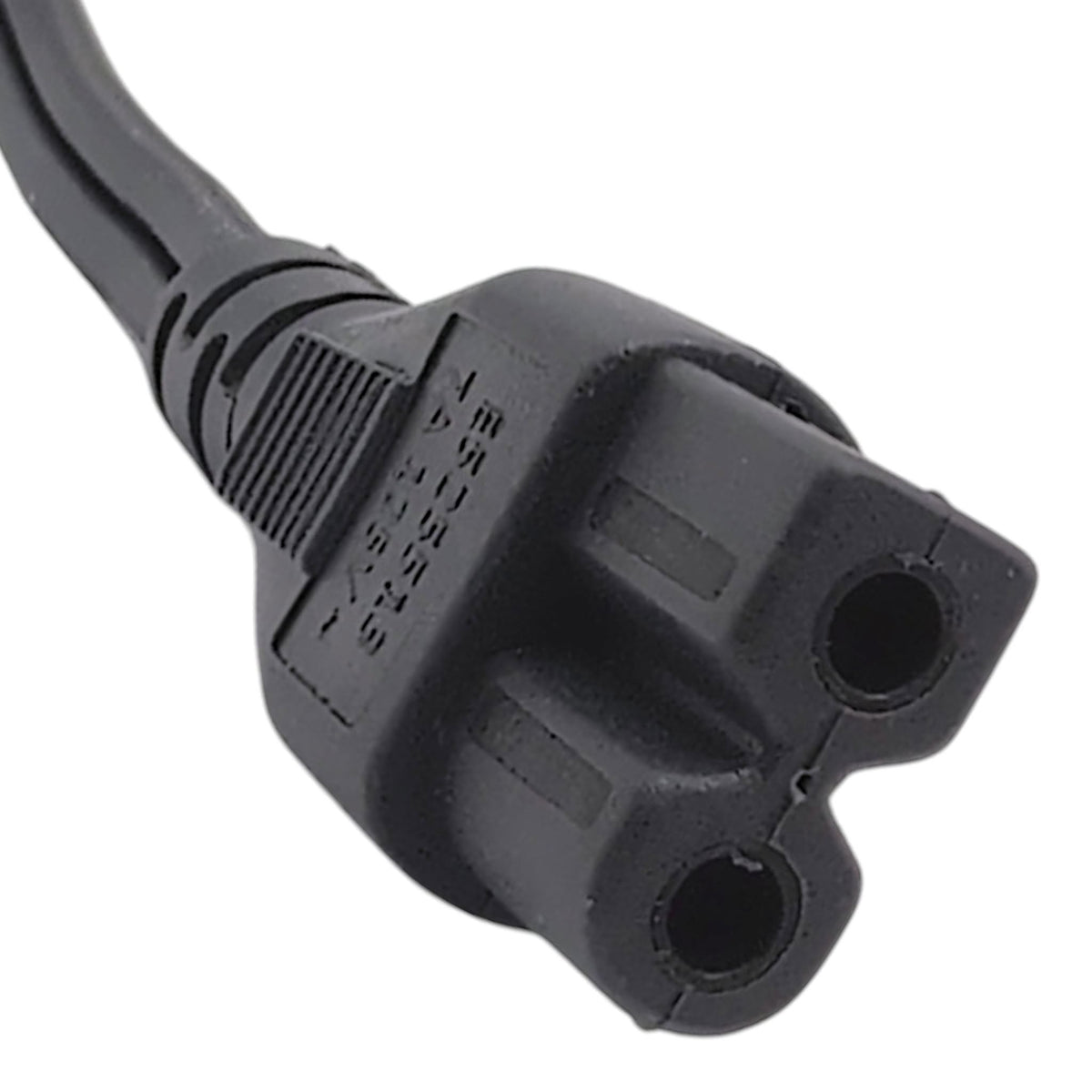 straight, figure 8,power cord connector: C7, Polarized to 2 Prong Male