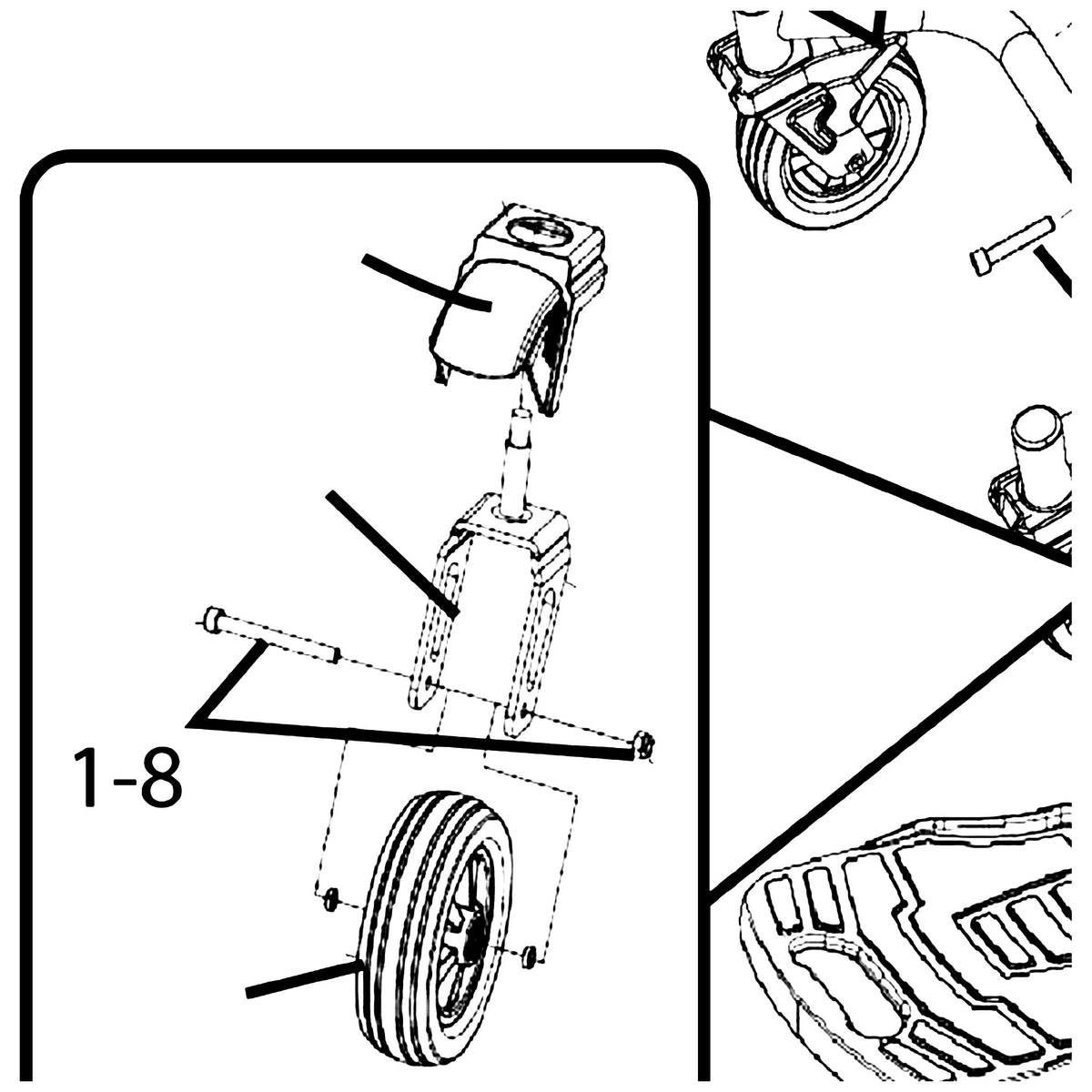 Golden Technologies MBH-COCWMHW Hardware, Caster Wheel Mounting For Compass GP600M/GP620M parts diagram