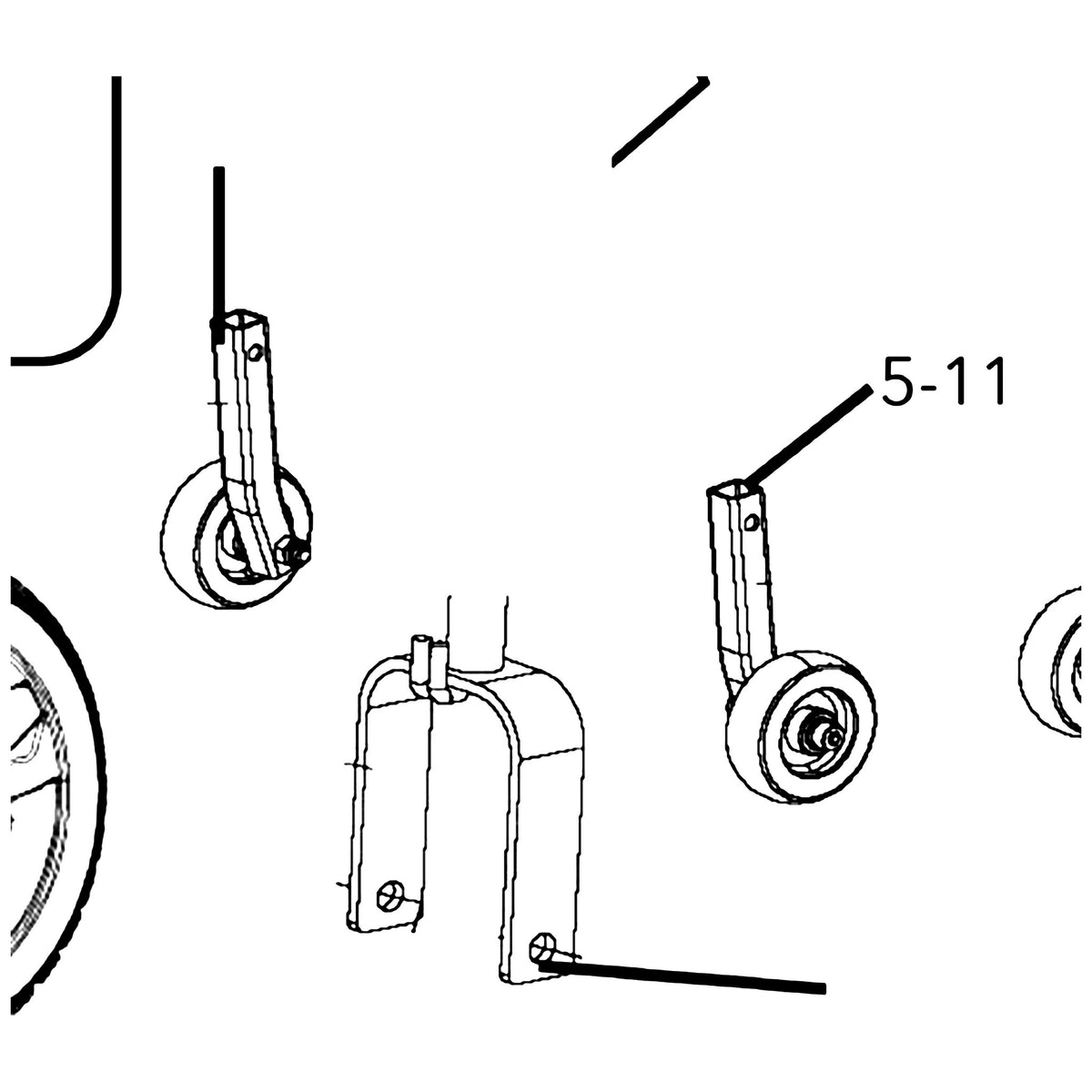 Golden Technologies MBX-240-ATAL Front Anti Tip Assembly, Left, Includes Wheel And Hardware parts diagram