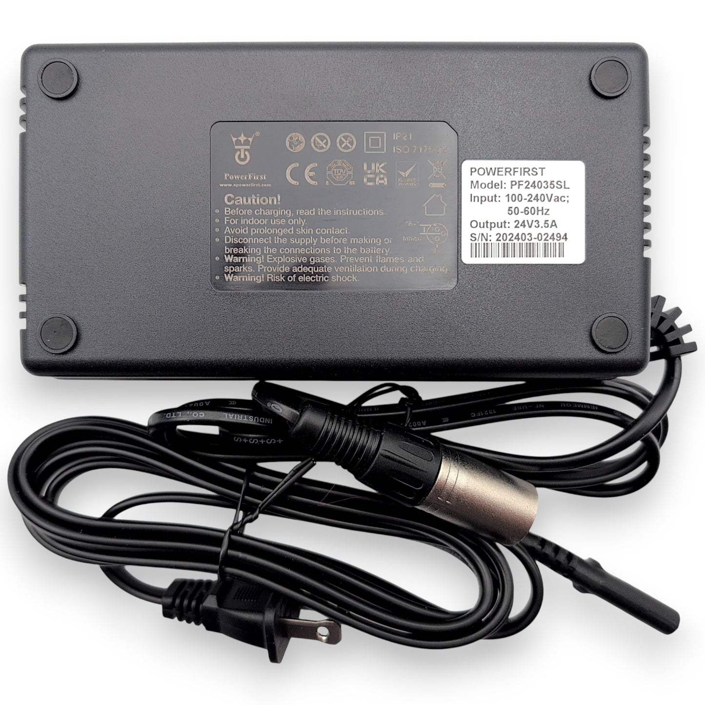 bottom or charger with label and cords