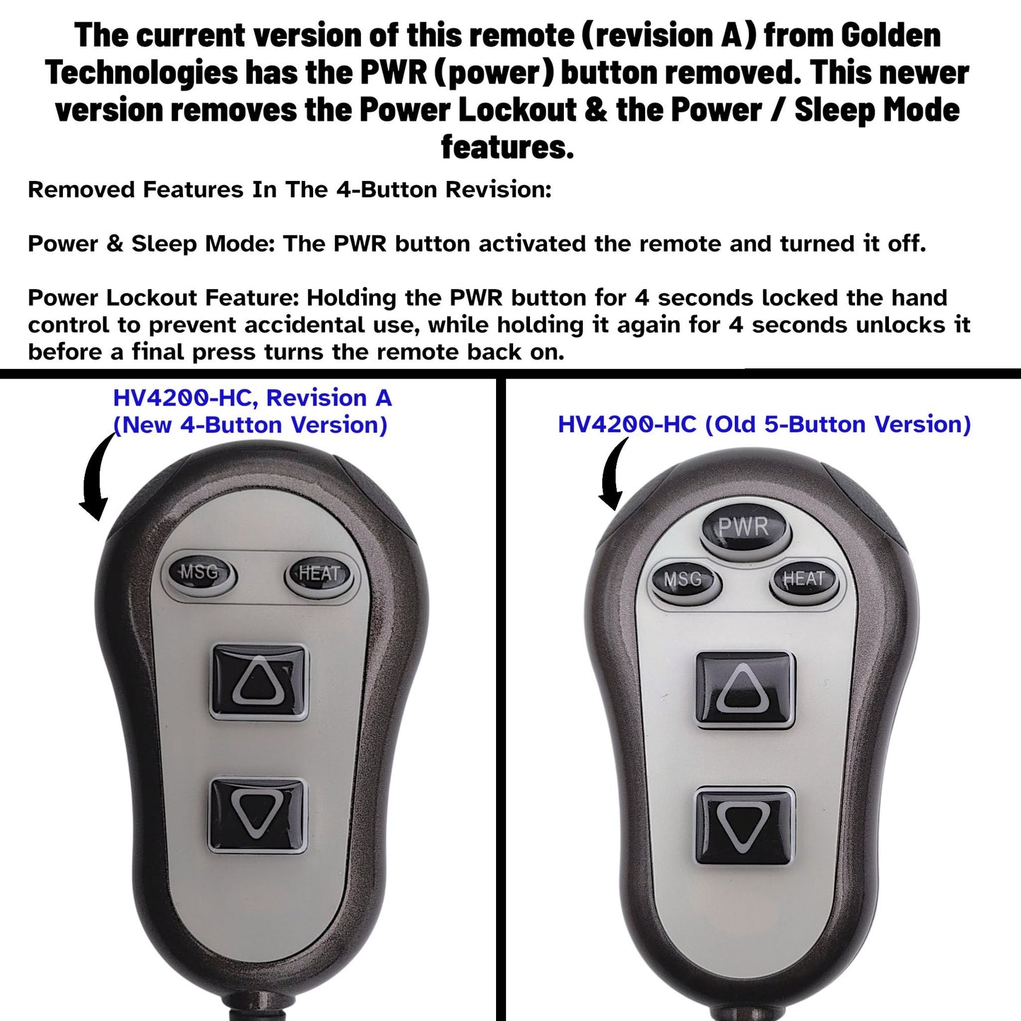 Golden Technologies & Ultra Comfort HV4200-HC Lift Chair Remote (8-Pin)