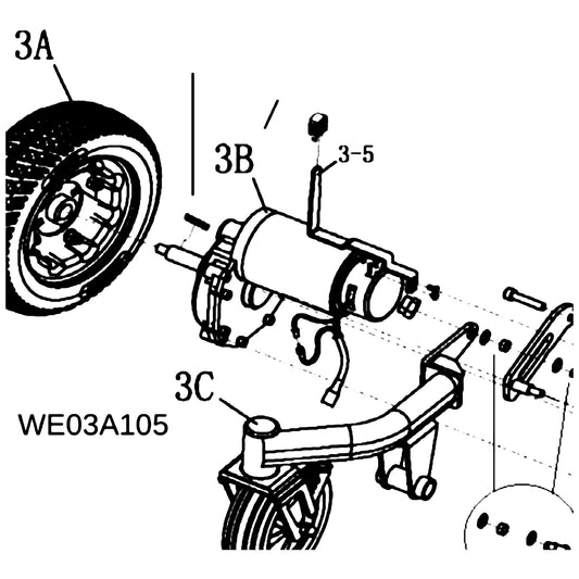 Golden Technologies WE03A105 Arm, Front Right Caster Arm Only For Compass Sport GP605 parts diagram