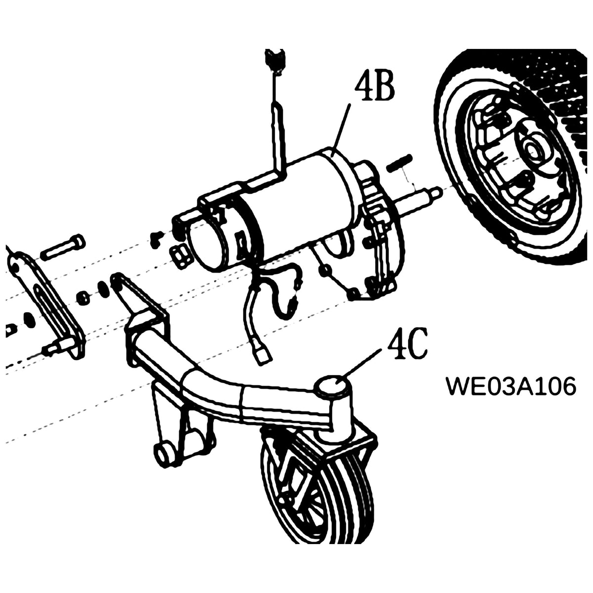 Golden Technologies WE03A106 Arm, Front Left Caster Arm Only For Compass Sport GP605 parts diagram