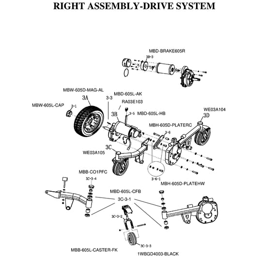 Golden Technologies | Arm, Rear Right Caster Arm Only For Compass Sport GP605 | Compass Sport GP605 | WE03A104