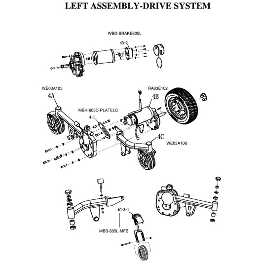 Golden Technologies | Arm, Front Left Caster Arm Only For Compass Sport GP605 | Compass Sport GP605 | WE03A106