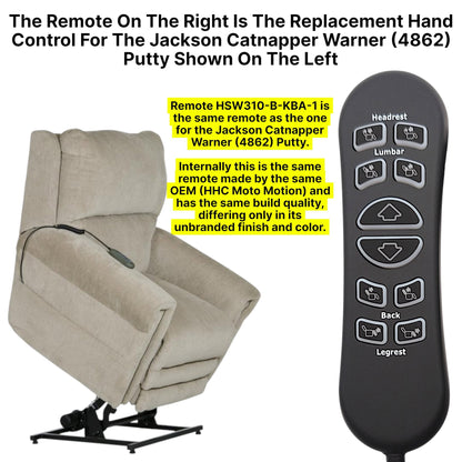 10-Button Replacement Remote for Jackson Catnapper Warner 4862 Lift Chair