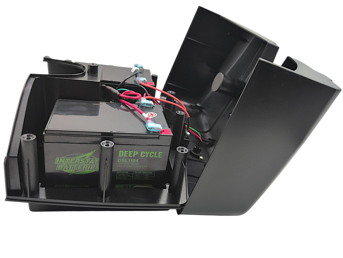 lid removed showing Interstate DSL1104 batteries installed