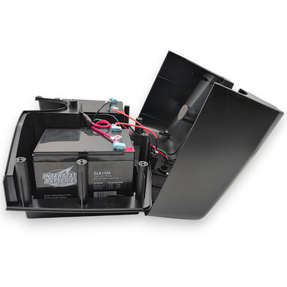 lid removed showing Interstate SLA1104 batteries installed