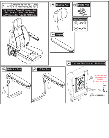 Pride parts diagram page showing seat plate and slider assembly MEC145492 (A8) with lever (A9) and spring (A10)