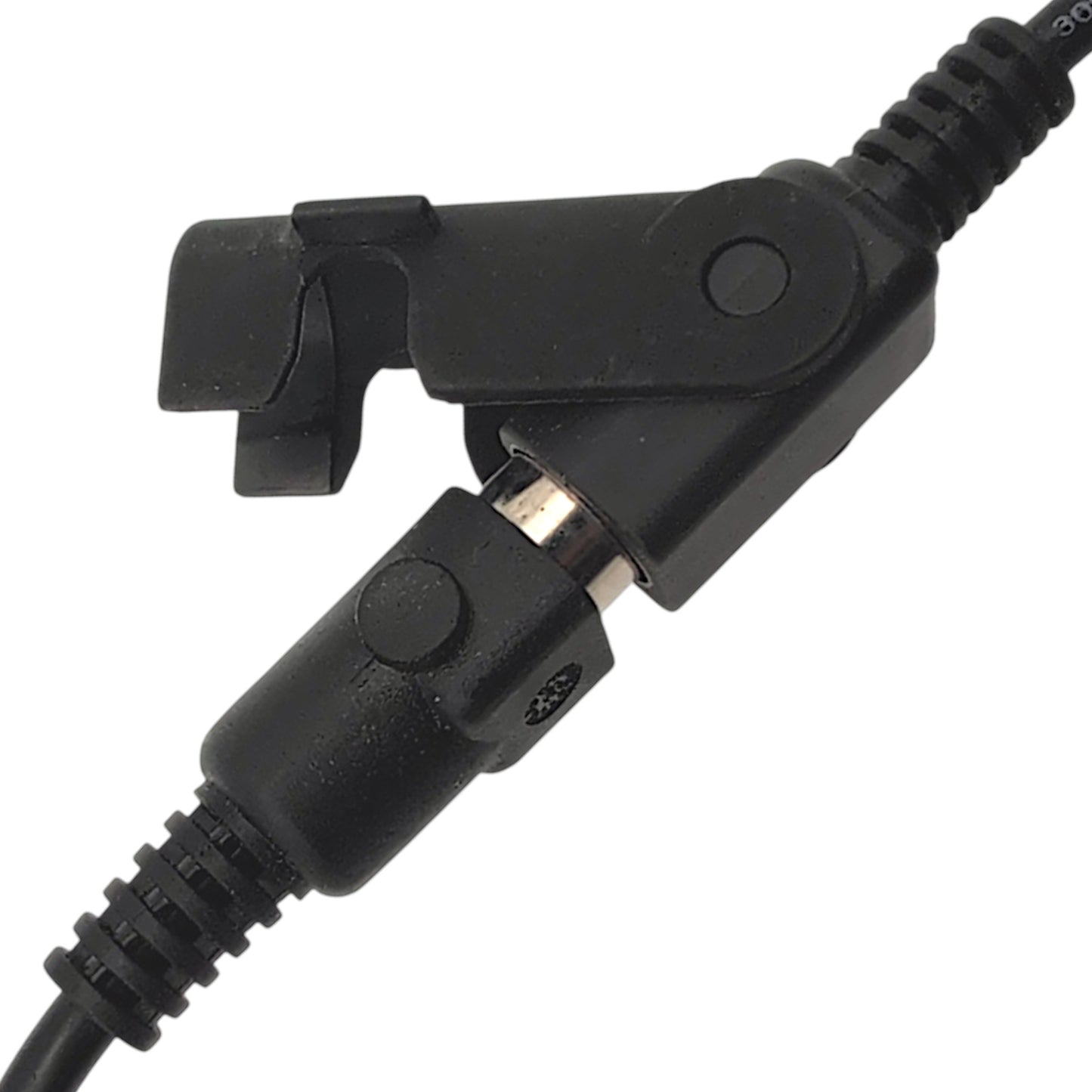 closeup of the extension cable connection with the clamp in the open position and the cable partially removed , showing how the extension cable is installed