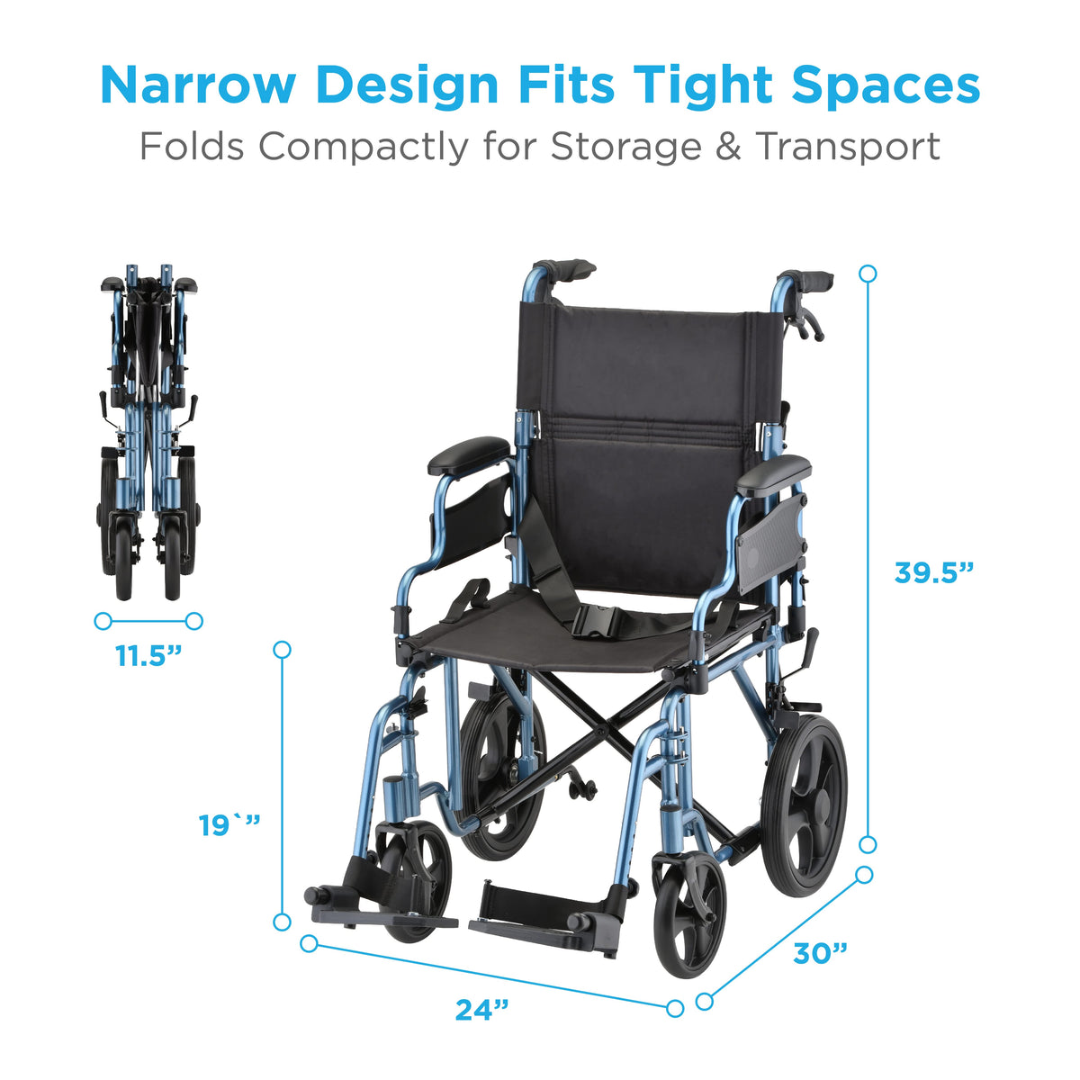 NOVA Medical 353 Transport Chair with 12" Rear Wheels, lightweight