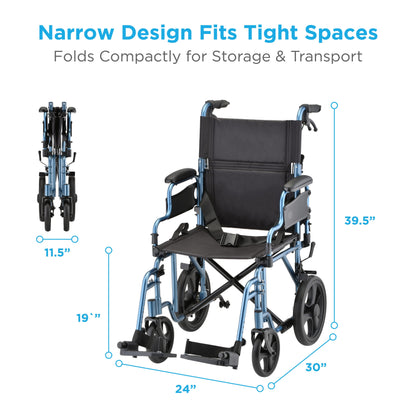 NOVA Medical 353 Transport Chair with 12" Rear Wheels, lightweight