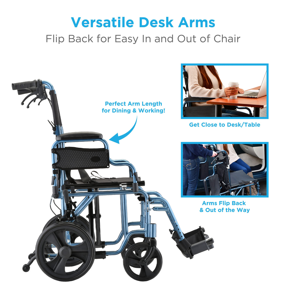 NOVA Medical 353 Transport Chair with 12" Rear Wheels, lightweight
