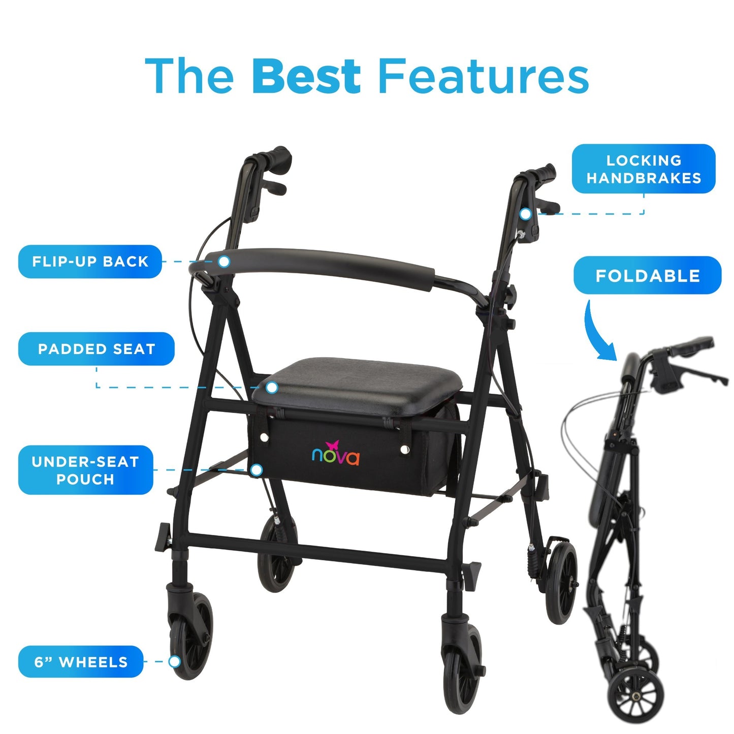 NOVA Breeze Steel Rollator - 275 lb Capacity - 4317
