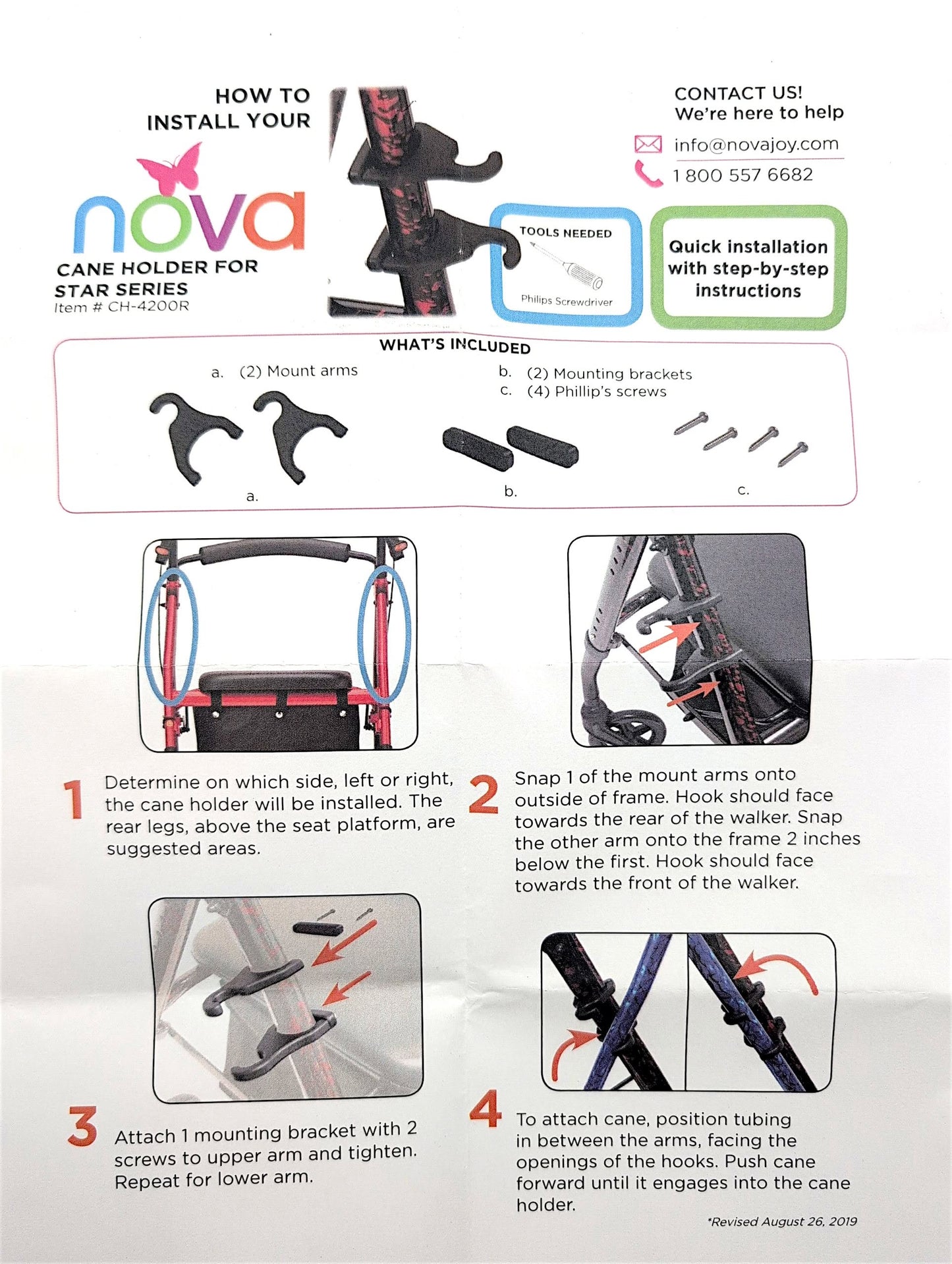 NOVA STAR Series Cane Holder - Fits 4256 & 4258 Oval Frames - CH-4100R