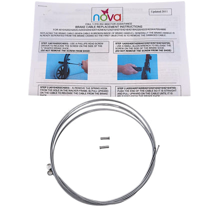 nova medical brake cable replacement kit (p-cable2) with 2 brake cables, 2 crimps, and installation instructions
