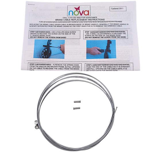 nova medical brake cable replacement kit (p-cable2) with 2 brake cables, 2 crimps, and installation instructions