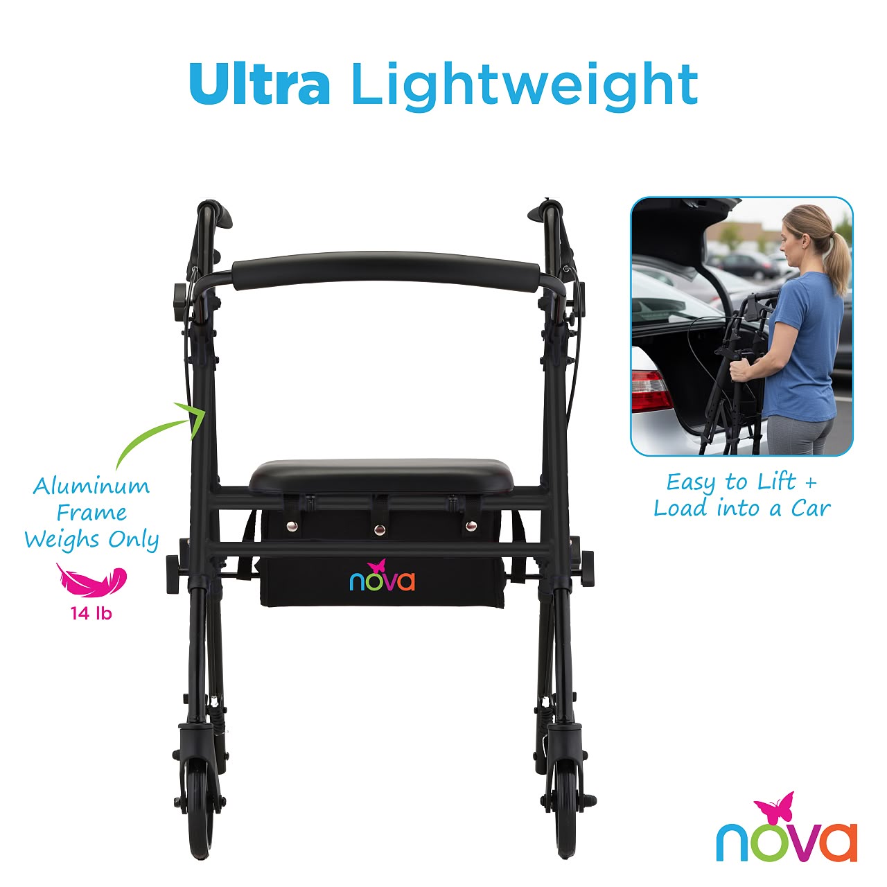 NOVA Buzz Ultra Lightweight Rollator - 275 lb Capacity - 4316