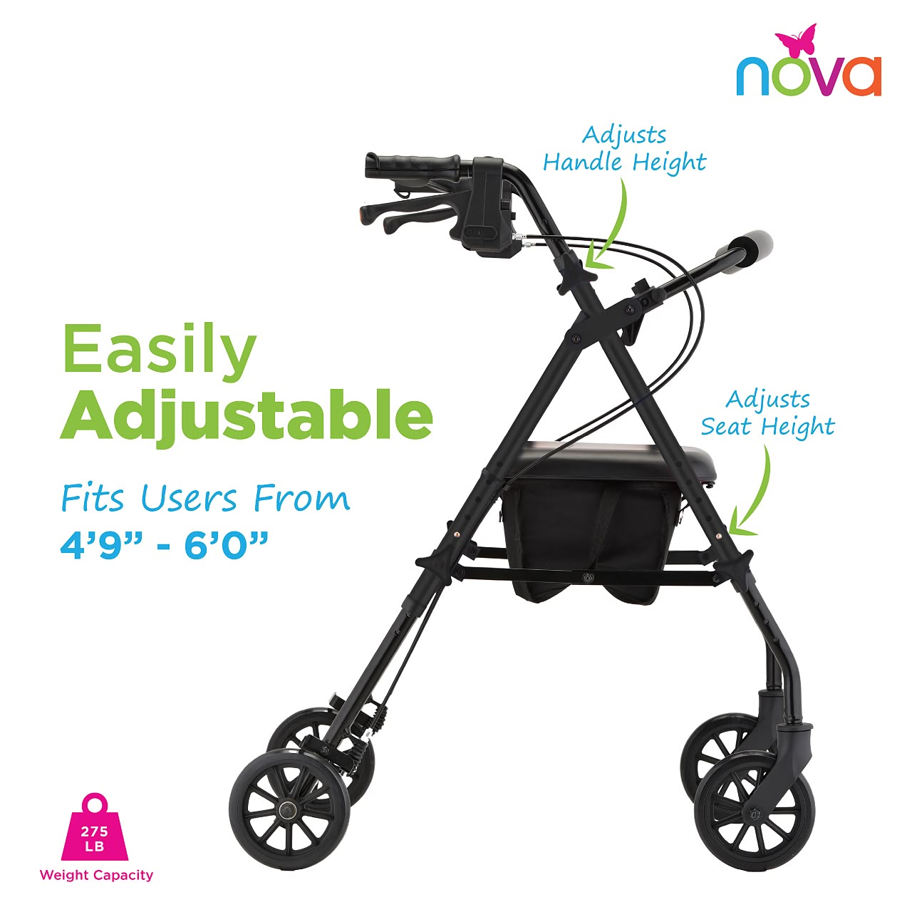 NOVA Buzz Ultra Lightweight Rollator - 275 lb Capacity - 4316