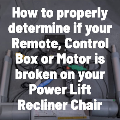 Diagnostic video to help determine whether your lift chairs problem is your remote, control box or motor. For Moto motion, h.h.c or f.b.s branded parts, but in theory works for all brands.