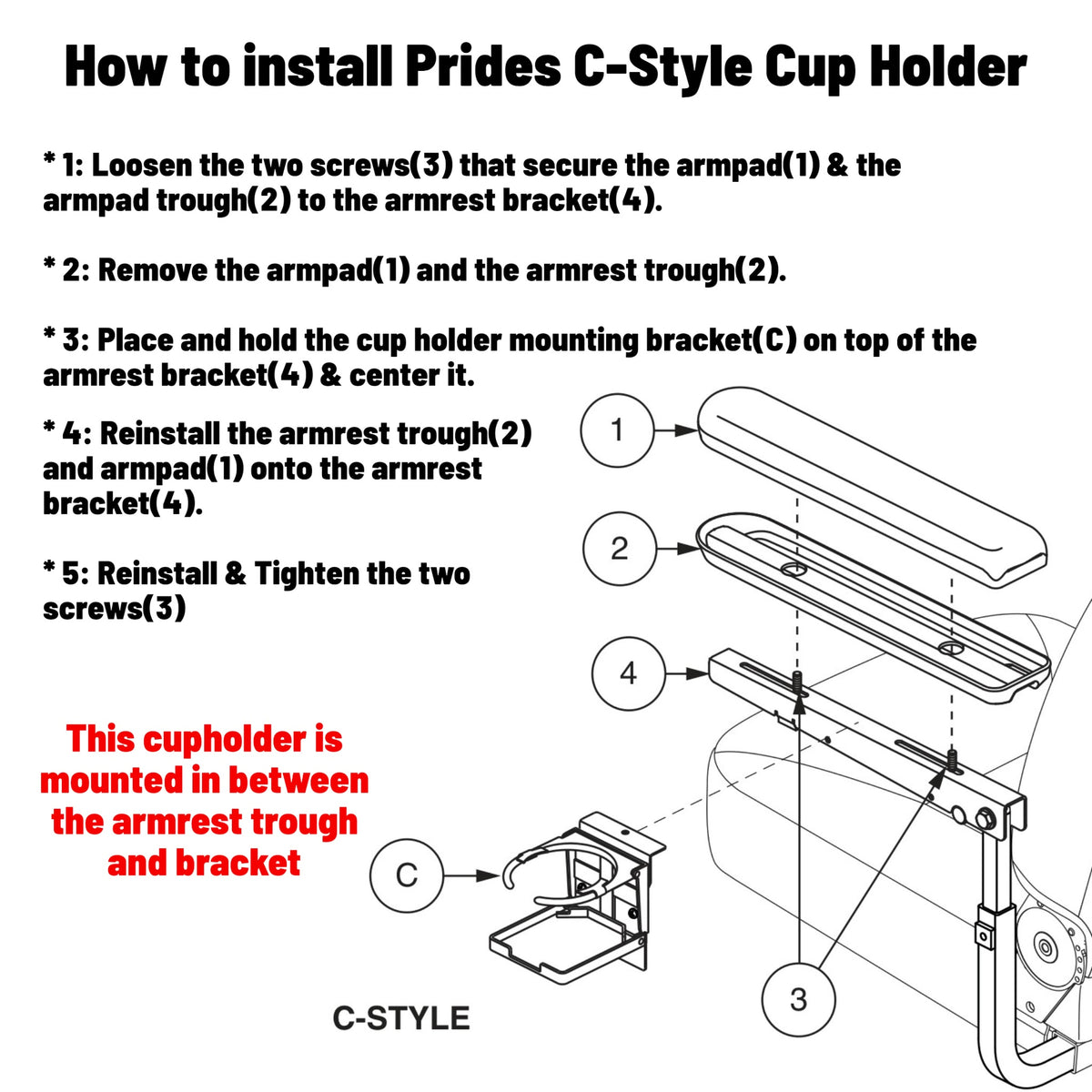 Pride Mobility & Quantum C-Style Cup Holder ACCASMB2288