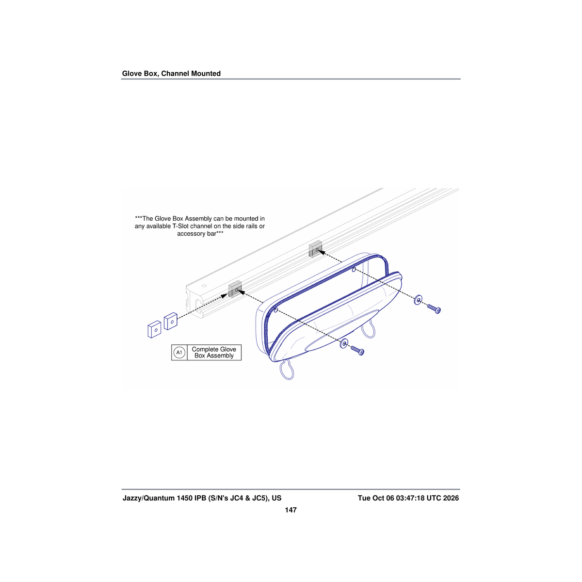 Pride Mobility ACC125011 premium glove box assembly with installation instructions parts diagram