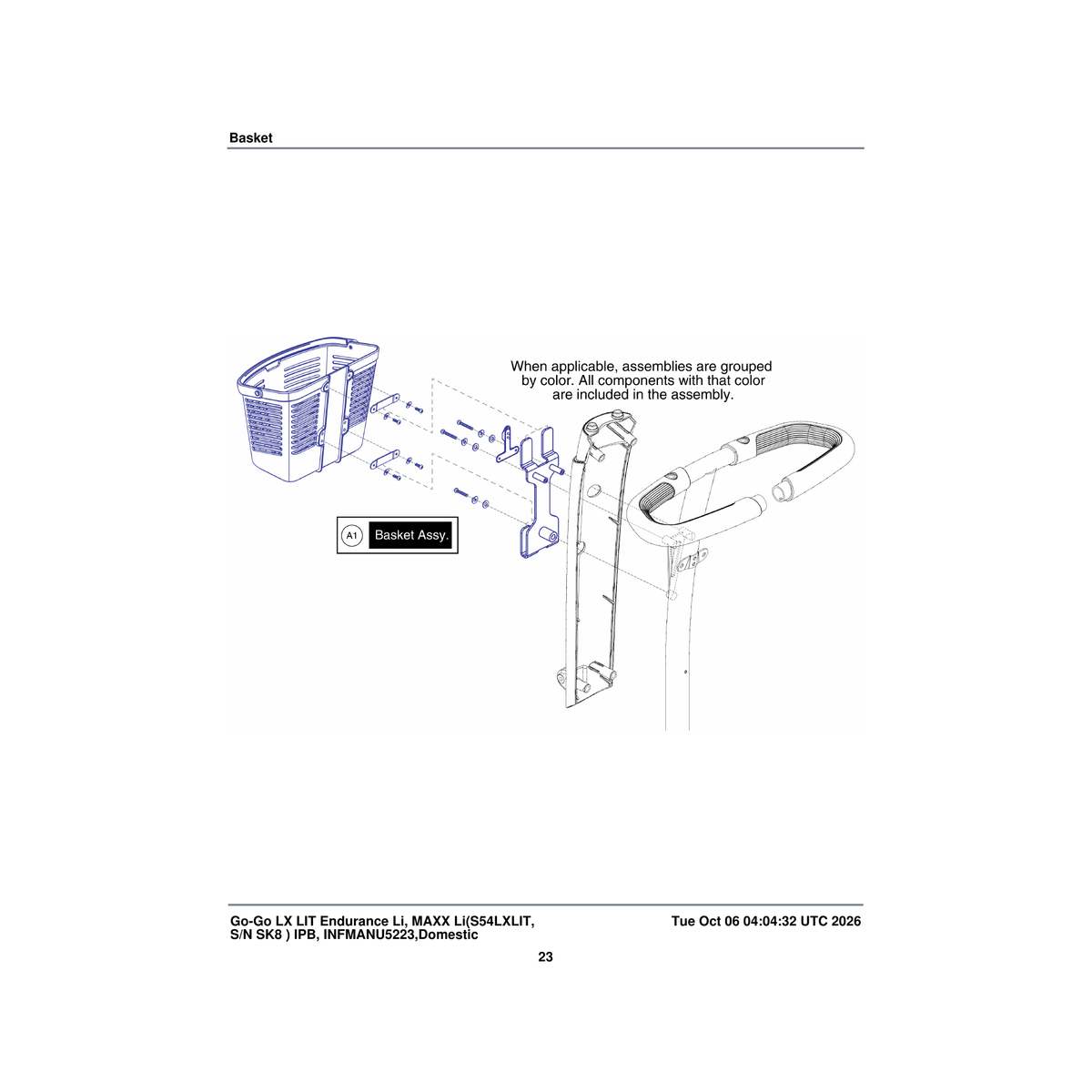 Pride Mobility ACC130118 black basket assembly plastic parts diagram