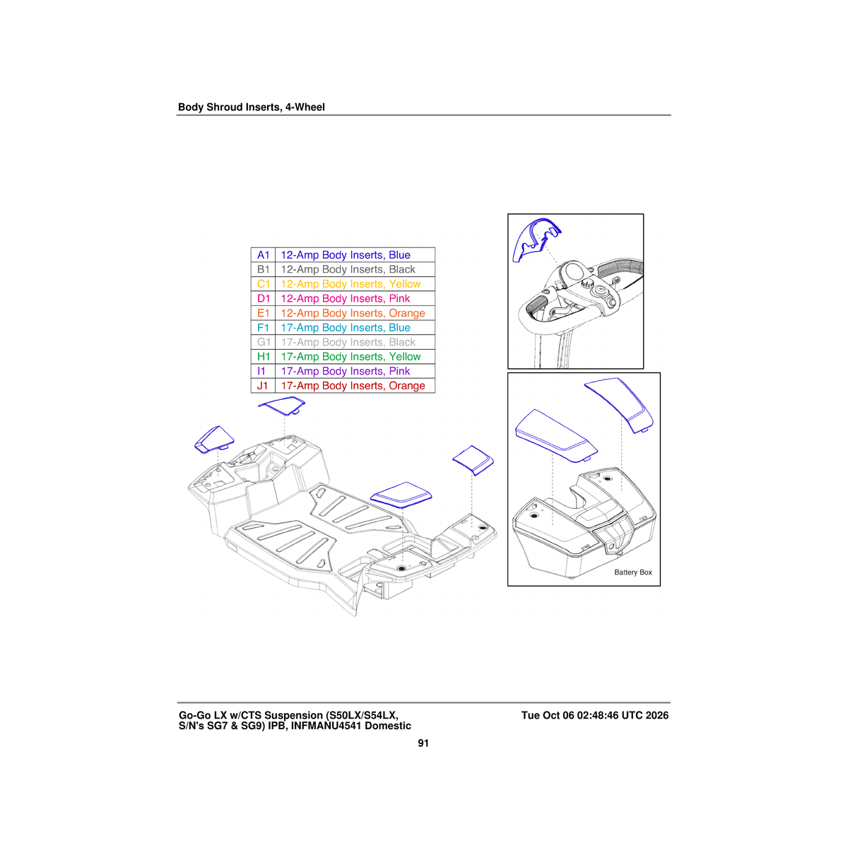 Pride Mobility ACC140886 body inserts shroud assembly sunburst orange 4-wheel 12 amp parts diagram