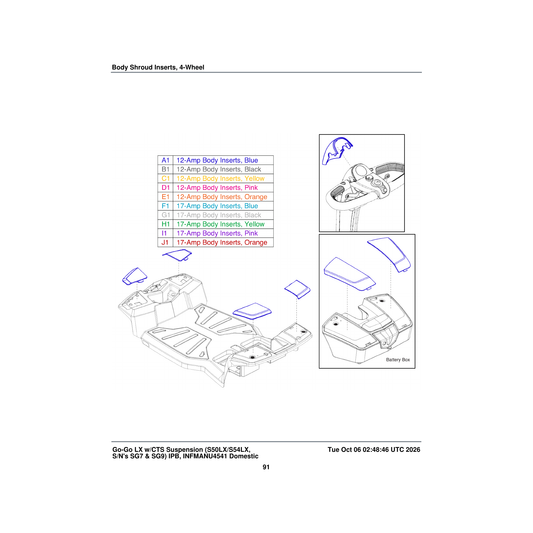 Pride Mobility ACC140887 body inserts shroud assembly onyx black 4-wheel 17 amp parts diagram