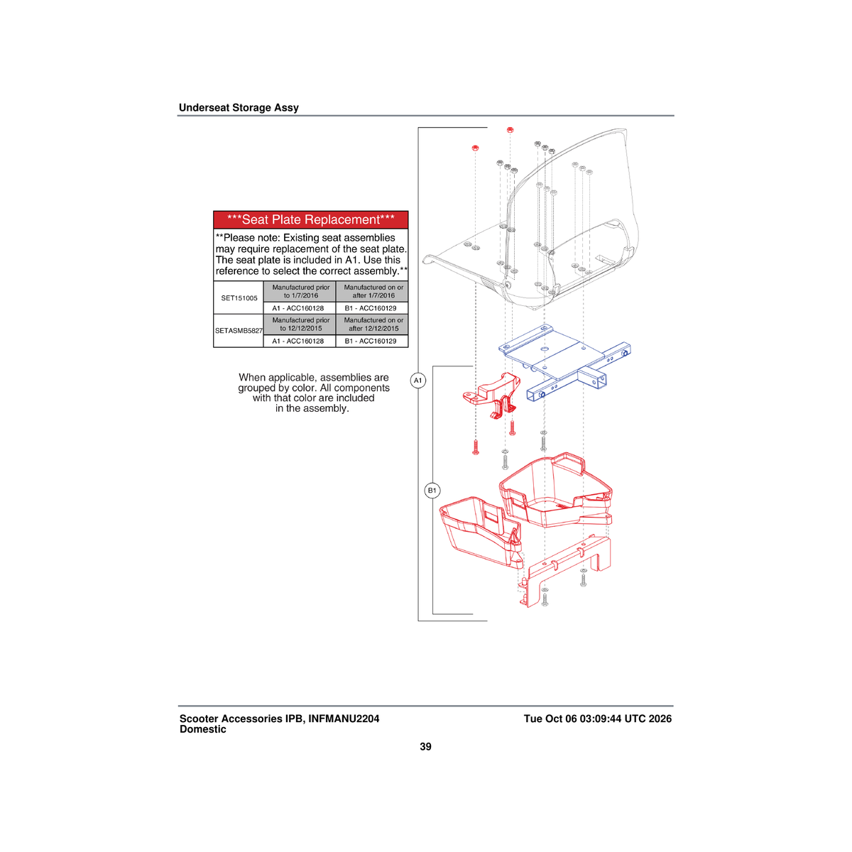 Pride Mobility ACC160128 underseat storage assembly seat plate included parts diagram