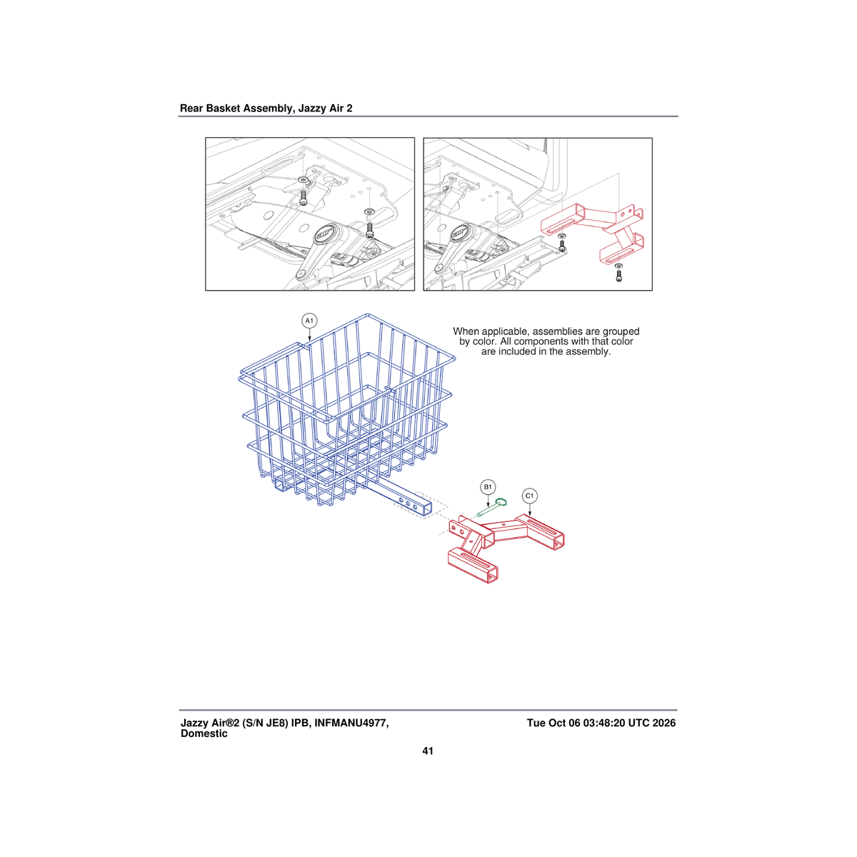 Pride Mobility ACC1610772 rear basket assembly jazzy air parts diagram