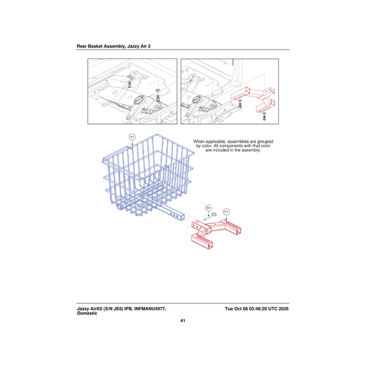 Pride Mobility ACC1610772 rear basket assembly jazzy air parts diagram