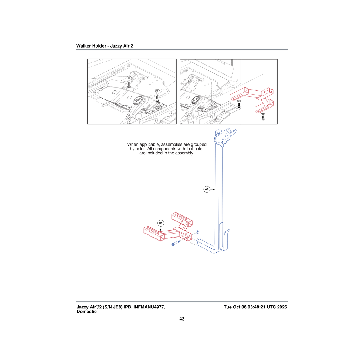 Pride Mobility ACC1610776 walker holder assembly jazzy air parts diagram
