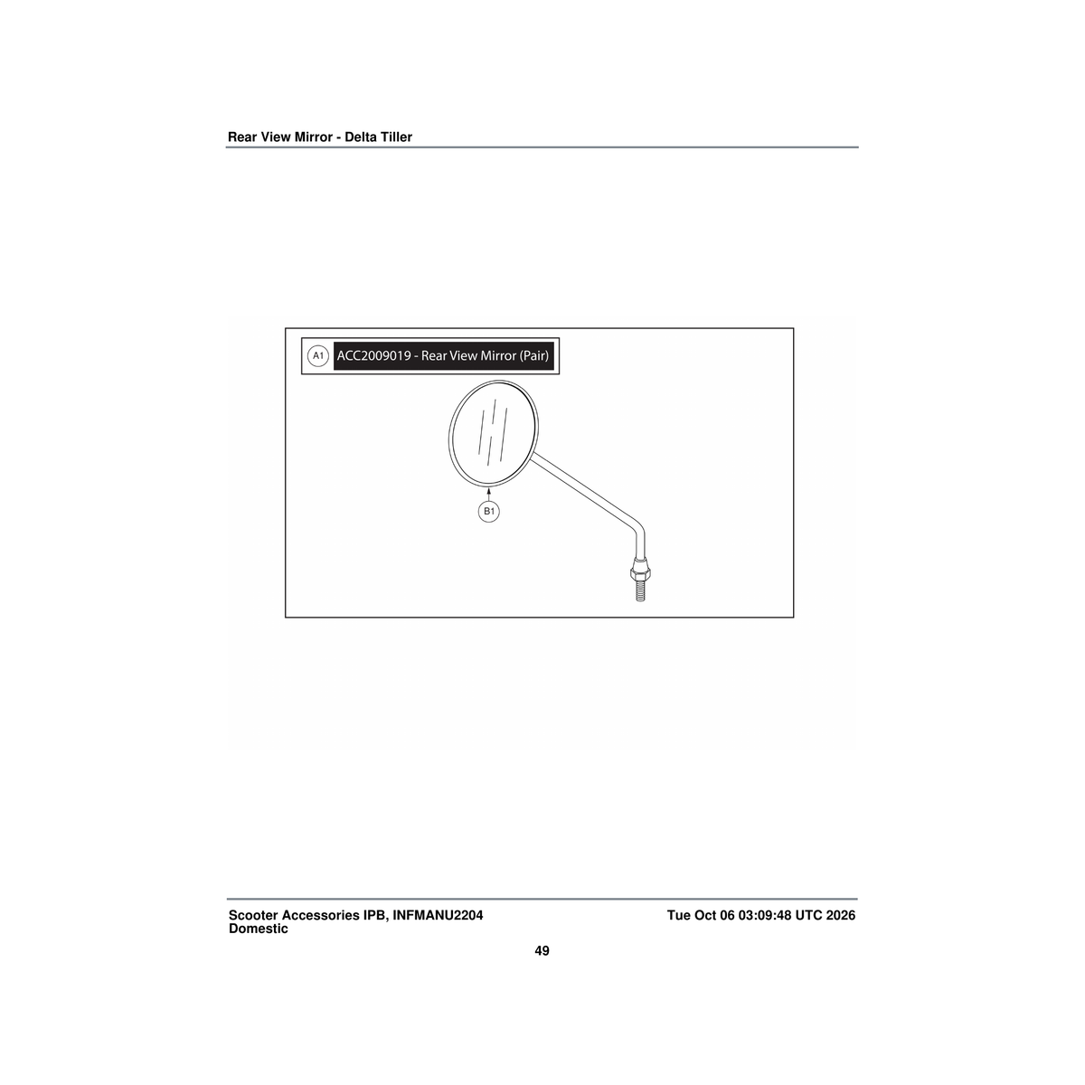Pride Mobility ACC2009019 mirror m8 x 1.25t 102mm dia rear view screw in lens pair parts diagram