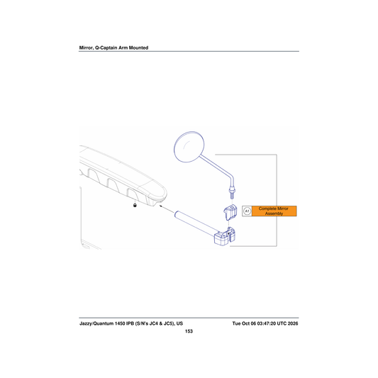 Pride Mobility ACC2103692 economy mirror assembly with mounting hardware qcaptain seat parts diagram