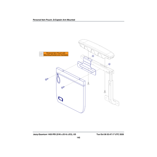Pride Mobility ACC2103694 with installation instructions personal item pouch assembly qcaptain seat parts diagram
