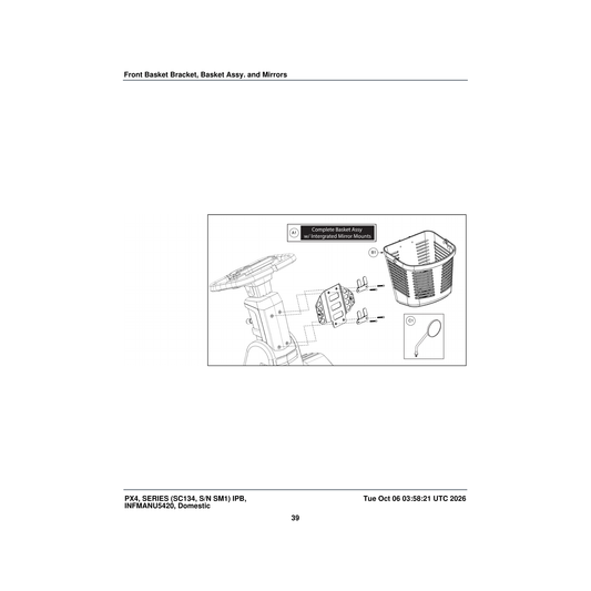 Pride Mobility ACC2106576 bracket assembly with integrated mirror mounts cx3/cx4 parts diagram