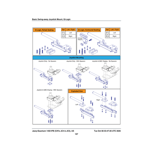 Pride Mobility ACC2201041 basic swing away joystick mounting bracket assembly left q-logic parts diagram