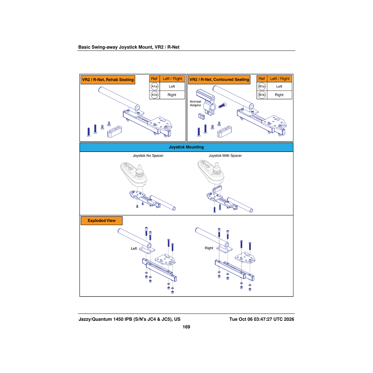 Pride Mobility ACC2201052 basic swing away joystick mounting bracket assembly right vr2 / r-net parts diagram