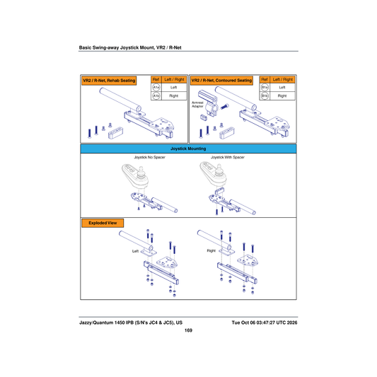 Pride Mobility ACC2201052 basic swing away joystick mounting bracket assembly right vr2 / r-net parts diagram