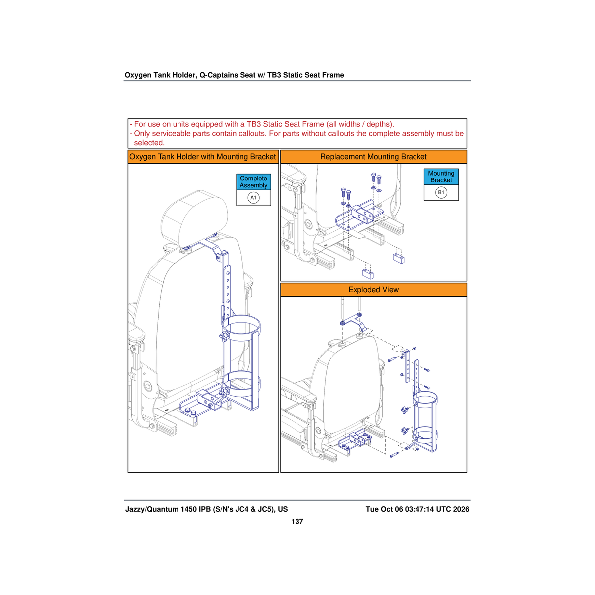 Pride Mobility ACC2400137 with center mount mounting bracket oxygen holder assembly parts diagram