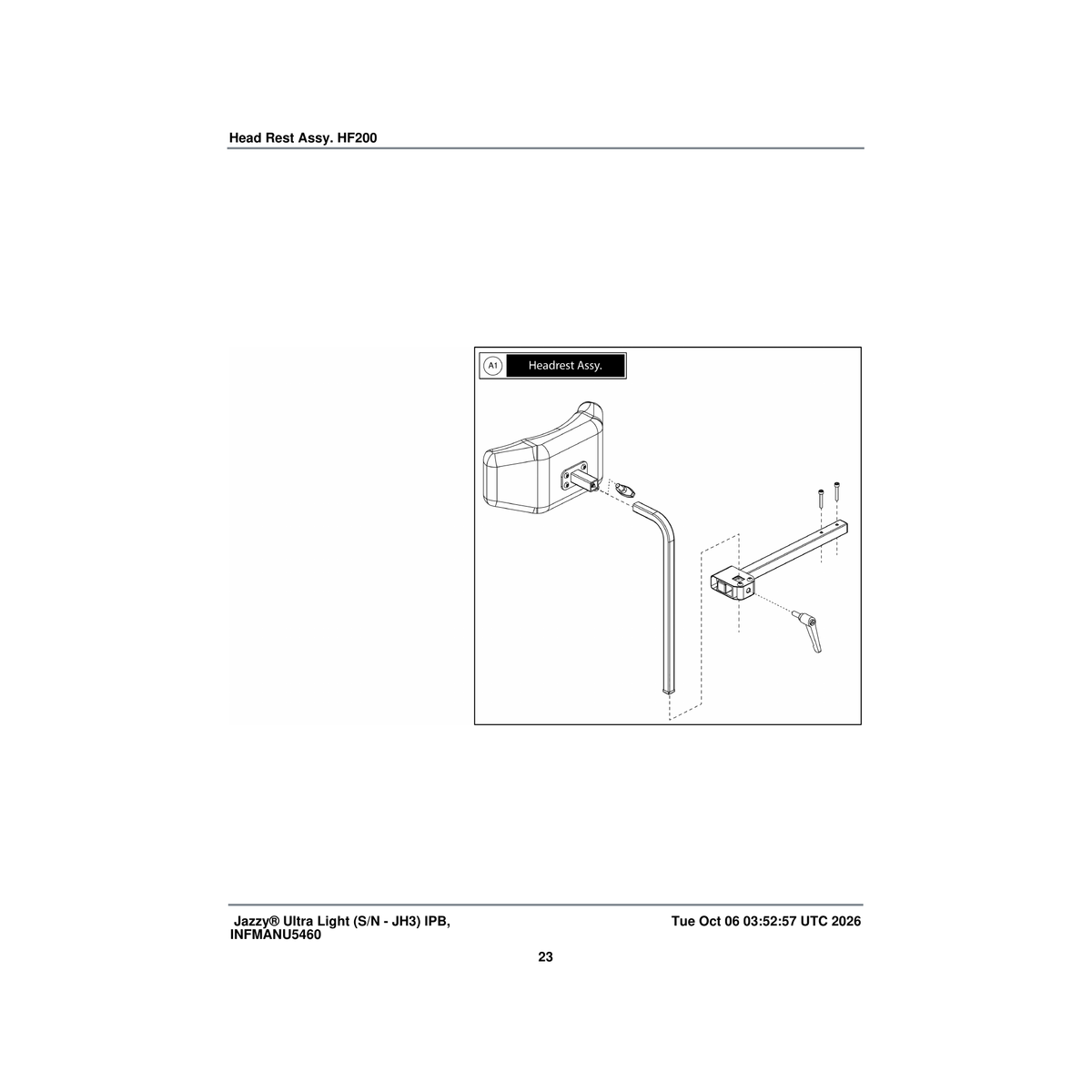 Pride Mobility ACC2401978 headrest attendant control assembly complete jazzy ultralight(hp200-15z) parts diagram