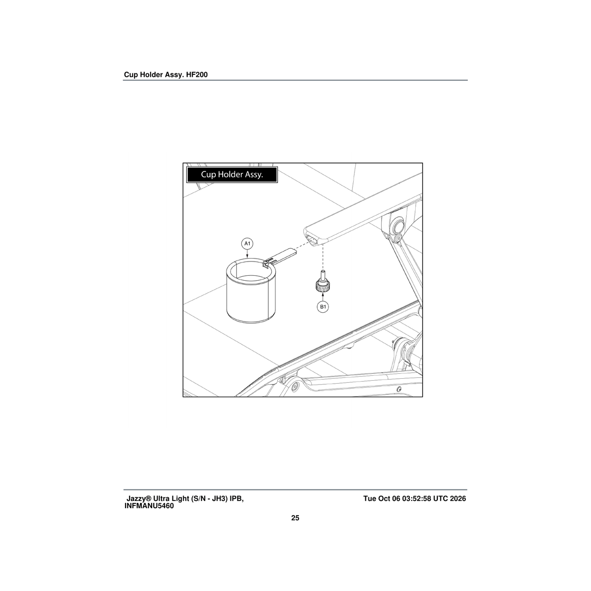 Pride Mobility ACC2401979 grey cup holder assembly plastic complete jazzy ultralight(hp200-16z-web) parts diagram