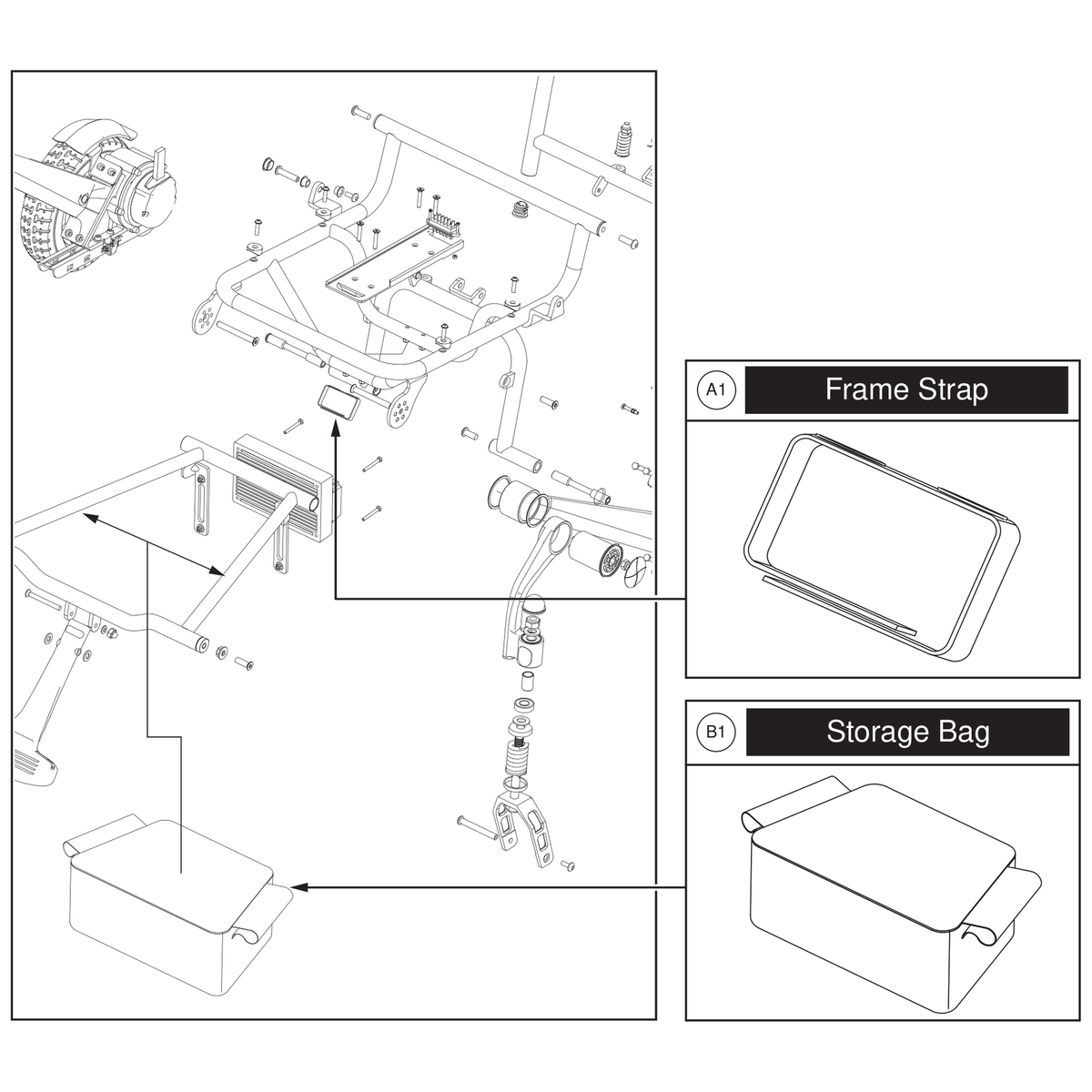 Pride Mobility ACC2502260 under seat storage bag no logo parts diagram