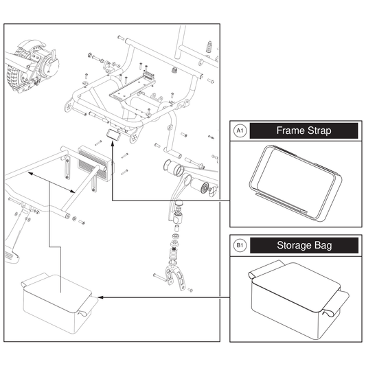 Pride Mobility ACC2502260 under seat storage bag no logo parts diagram